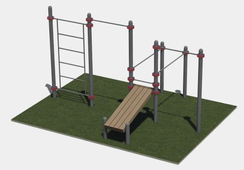 Два турника разноуровневые, брусья, шведская стенка и скамья для пресса