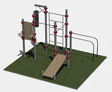 Три турника разноуровневые, гнутые брусья, шведская стенка, скамья для пресса, вертикальный пресс и вынос для боксерского мешка